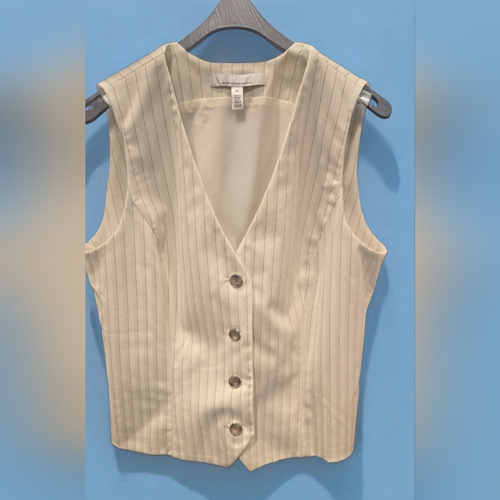 Sleeveless Black Pinstripe Button-Up Vest